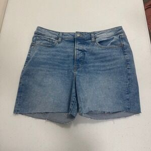Old Navy OG Straight Denim Shorts Womens 14 Blue High Rise Button Fly Cut Off